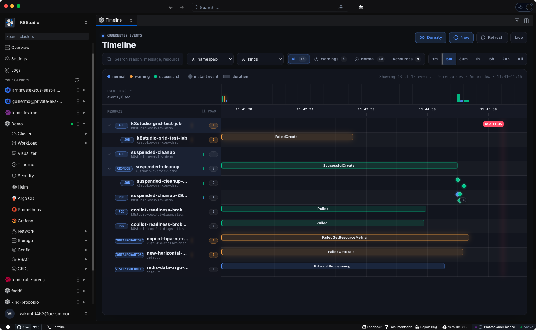 K8Studio Kubernetes Events Timeline