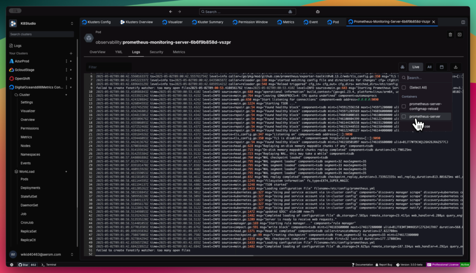 K8Studio Advanced Logs